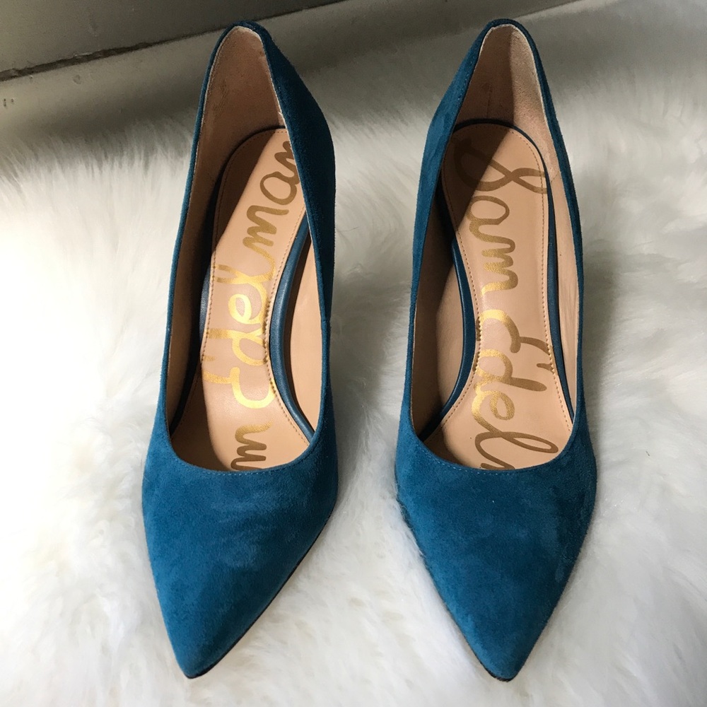 Sam Edelman Teal Suede Pointed-Toe Pumps
